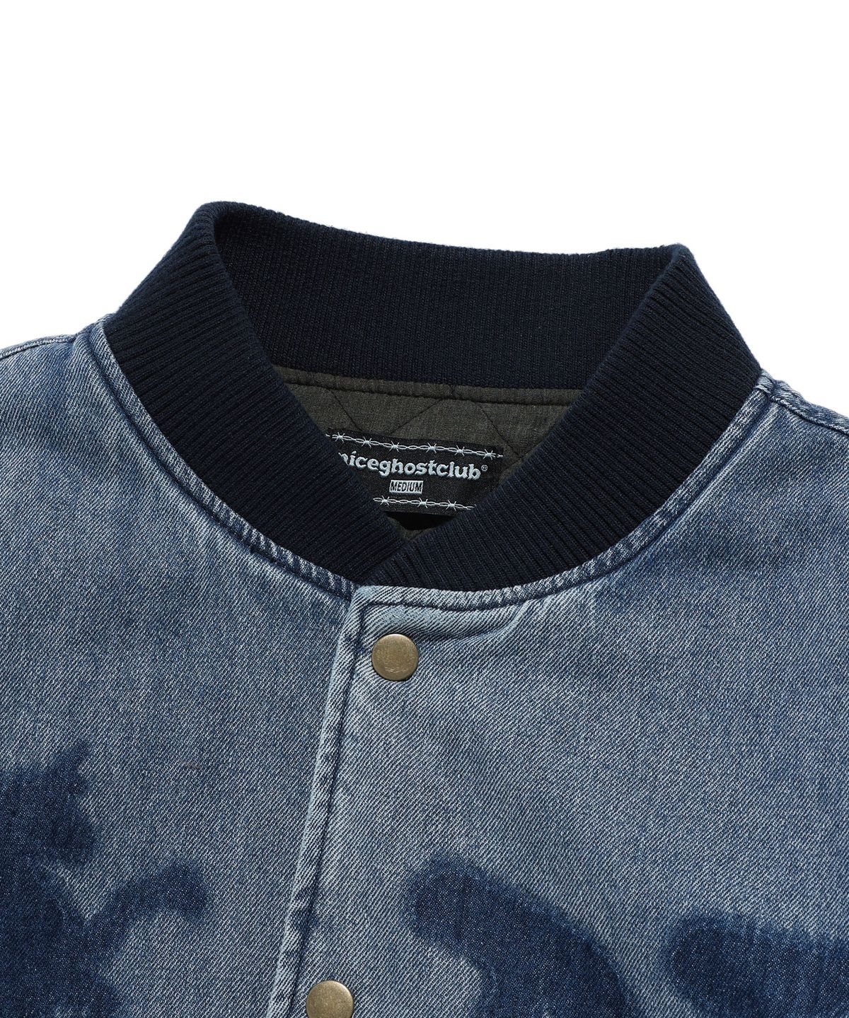 나이스고스트클럽(NICEGHOSTCLUB) WASHED EMBLEM DENIM VARSITY JACKET_BLUE(NG2DFUD110A)
