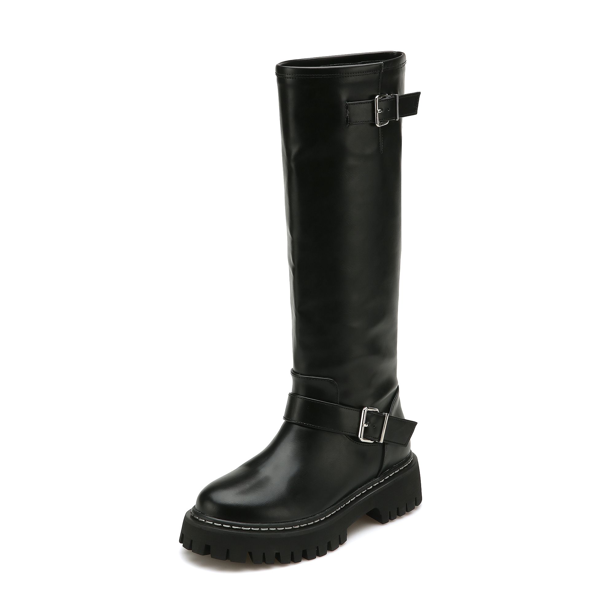 ★SALT&CHOCOLATE★ Round-toe rider buckle boots MUSINSA | SALT AND CHOCOLATE Round toe stitched riding long
