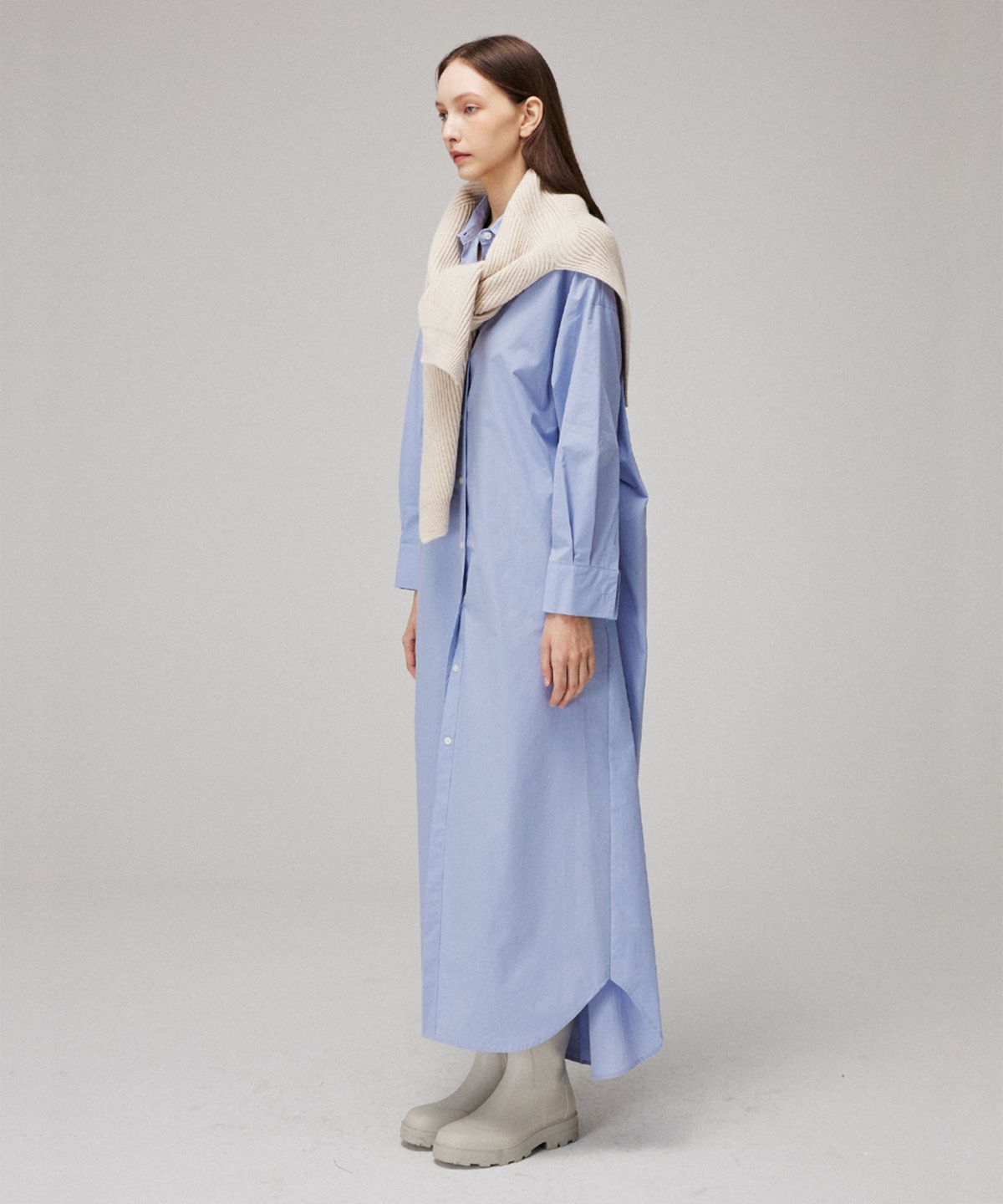 므아므(MMAM) Basic long shirt dress label knit shoulder shawl set-up