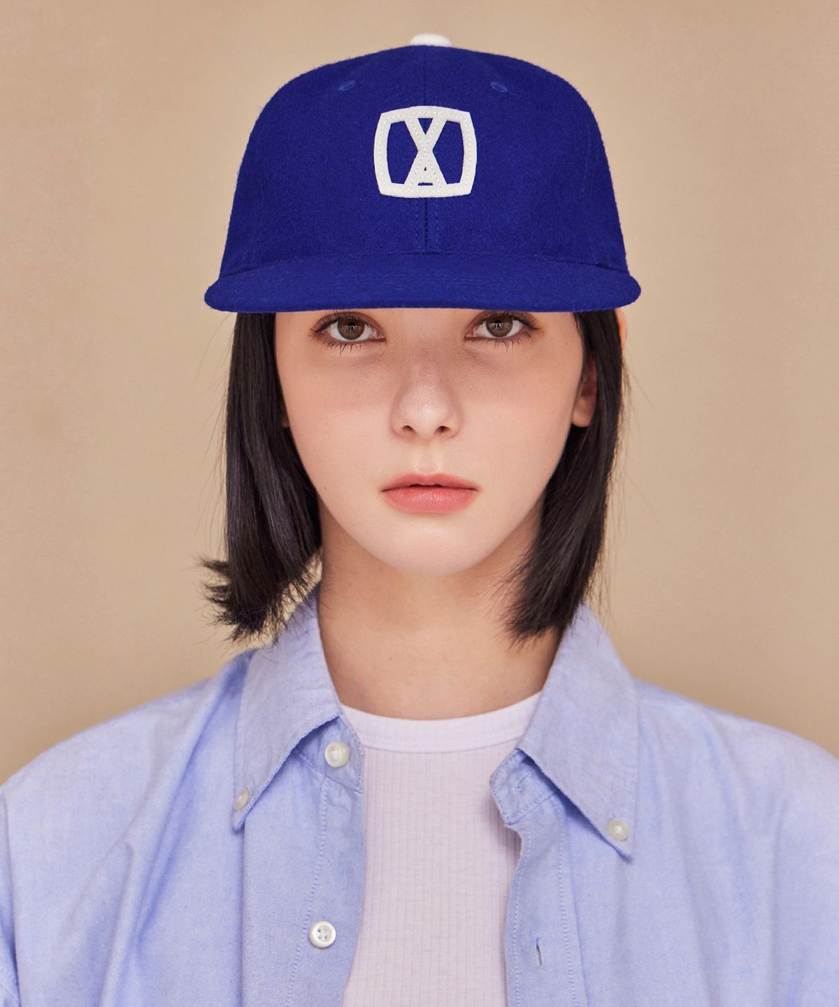 바잘(VARZAR) VA 스퀘어 아플리케 울 베이스볼 캡 울트라마린