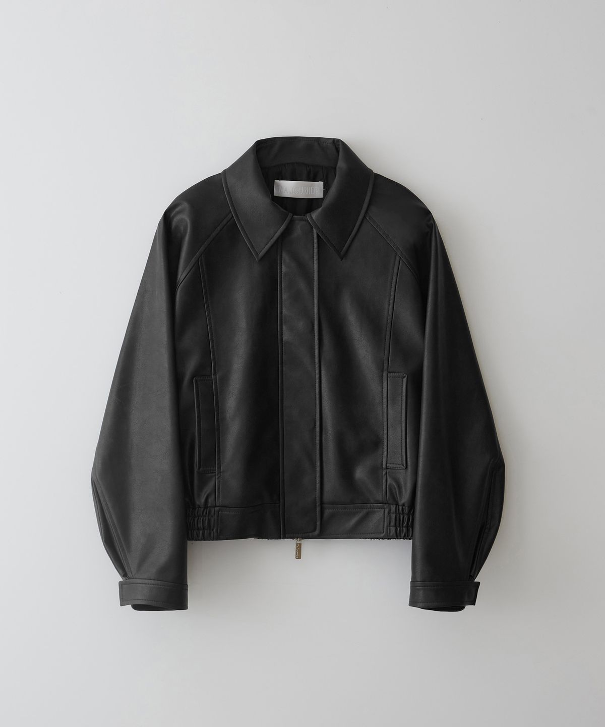 마조네(MA JOURNEE) LEATHER PLEATS BOMBER JACKET_BLACK