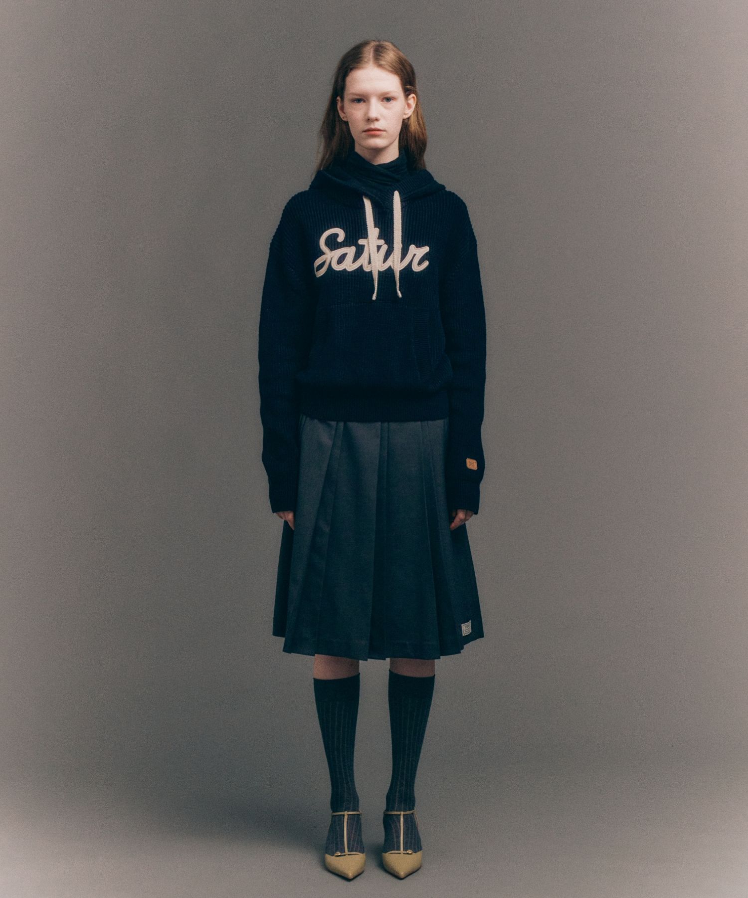 大人気★SATUR★Applique Logo Cashmere Blend Hood Knit ニット SATUR Applique Logo Cashmere Blend Hood Knit ニット