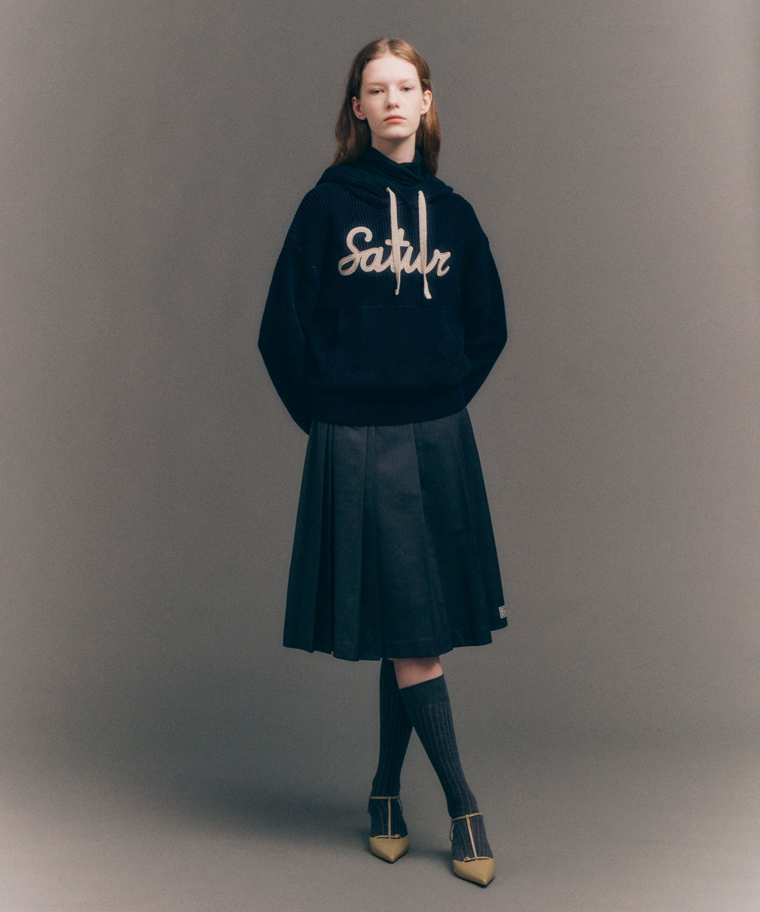 MUSINSA | SATUR Applique Logo Cashmere Blend Hooded Knit