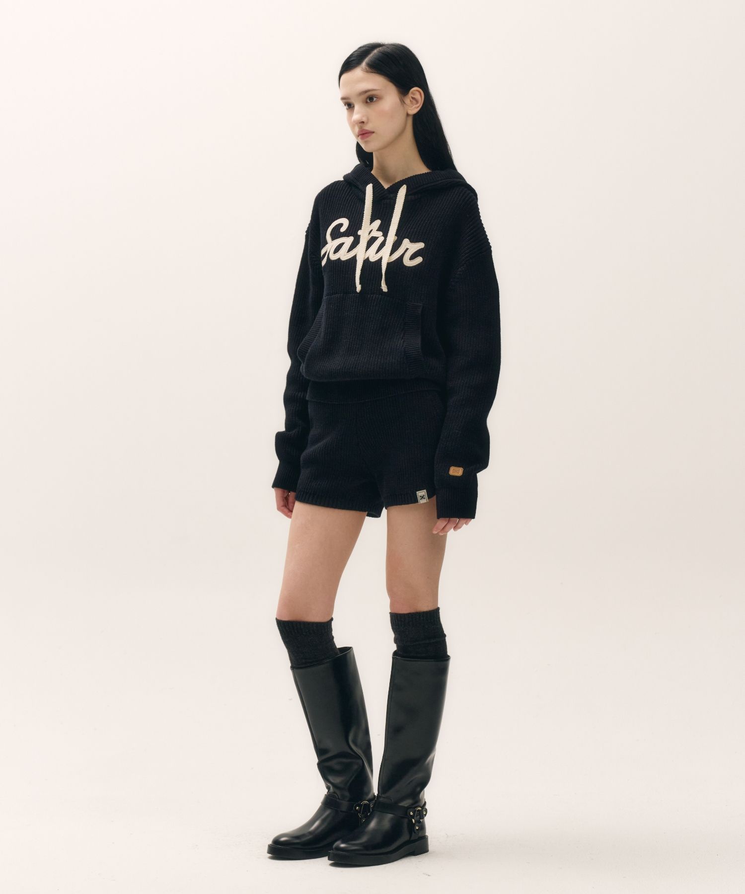 SATUR Applique Logo Cashmere Blend Hood Knit ニット MUSINSA | SATUR Applique Logo Cashmere Blend Hooded Knit