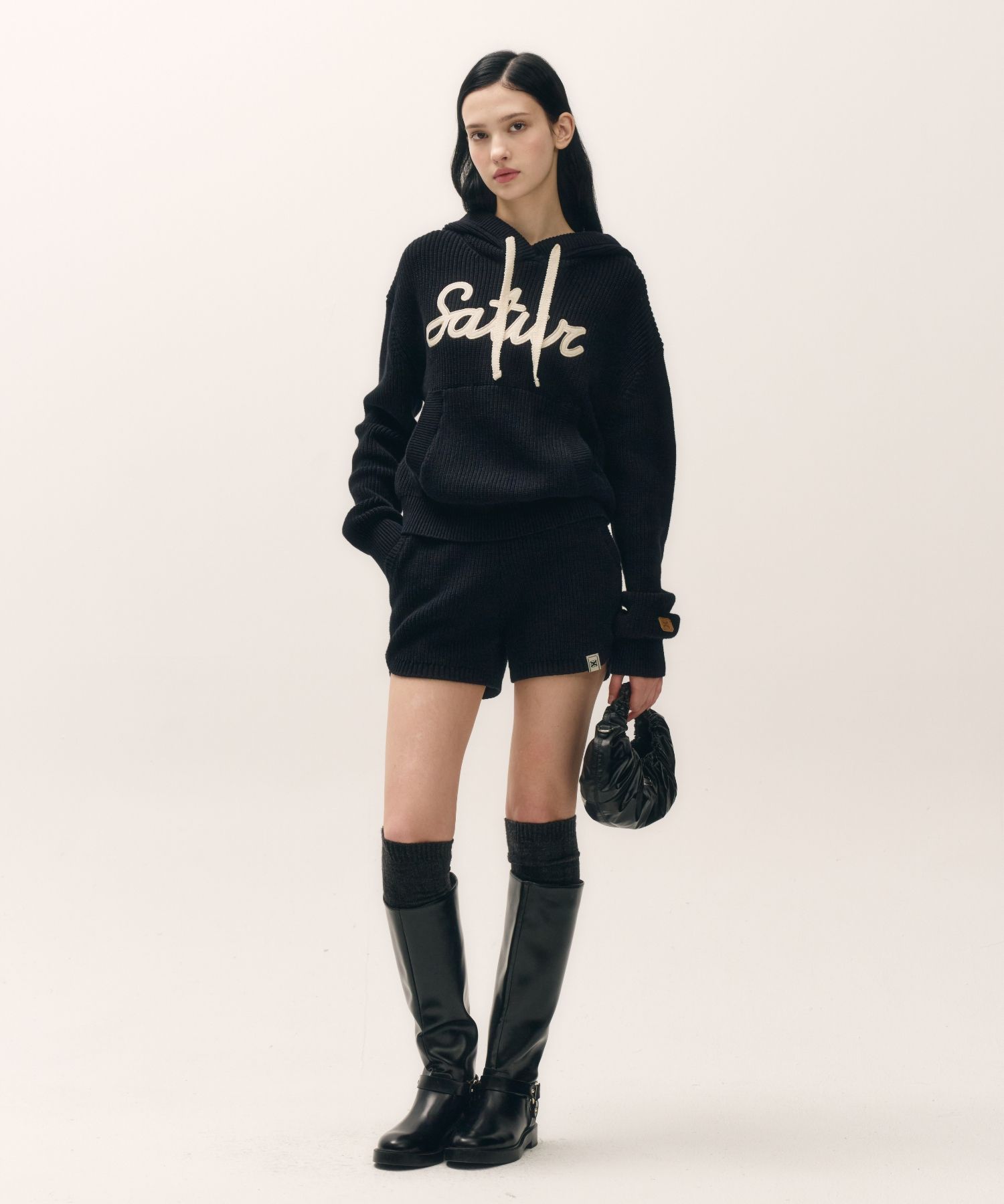 MUSINSA | SATUR Applique Logo Cashmere Blend Hooded Knit