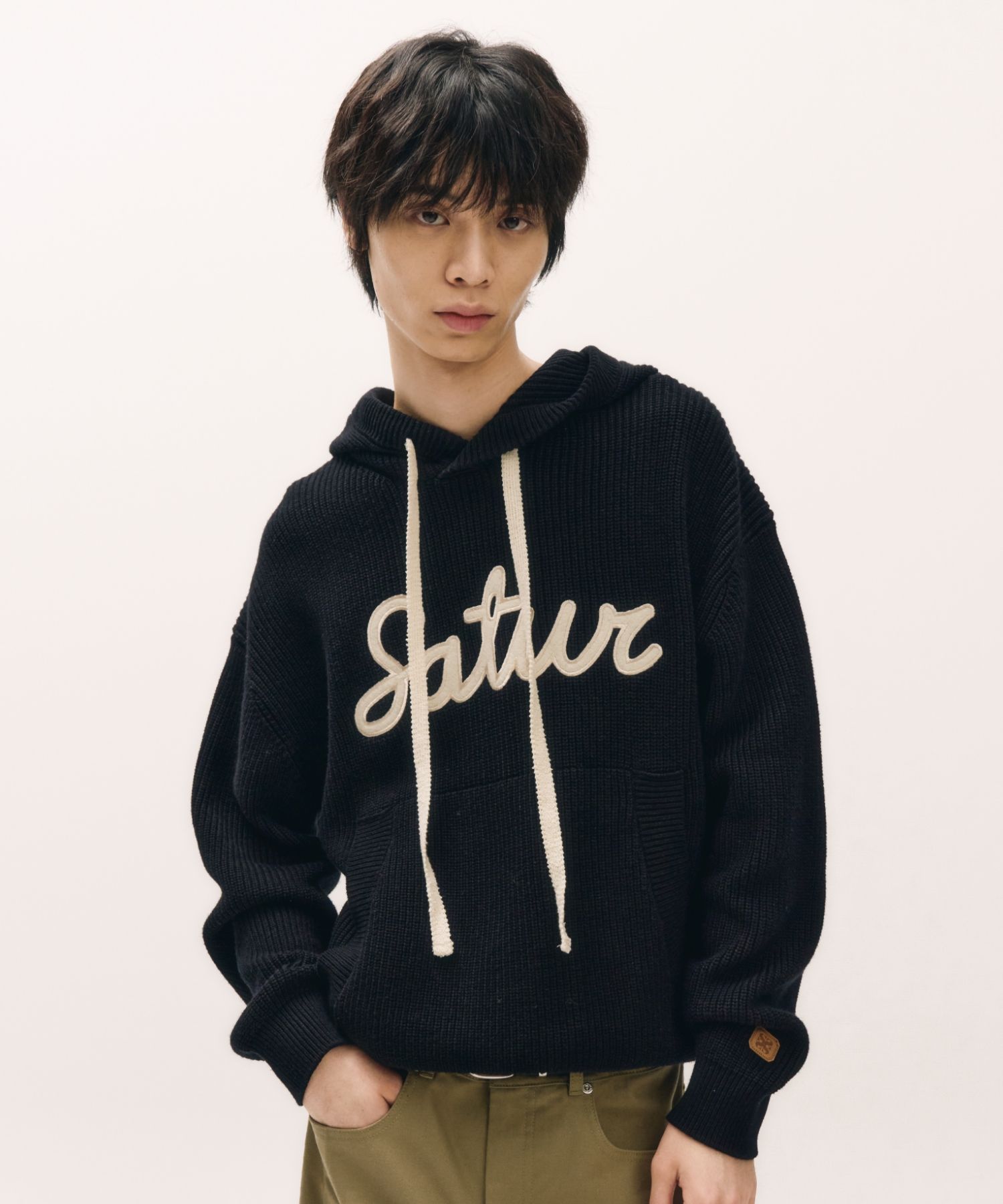 ★SATUR★Applique Logo Cashmere Blend Hood Knit★関税込★ ☆関税込☆SATUR☆Applique Logo Cashmere Blend Hood Knit