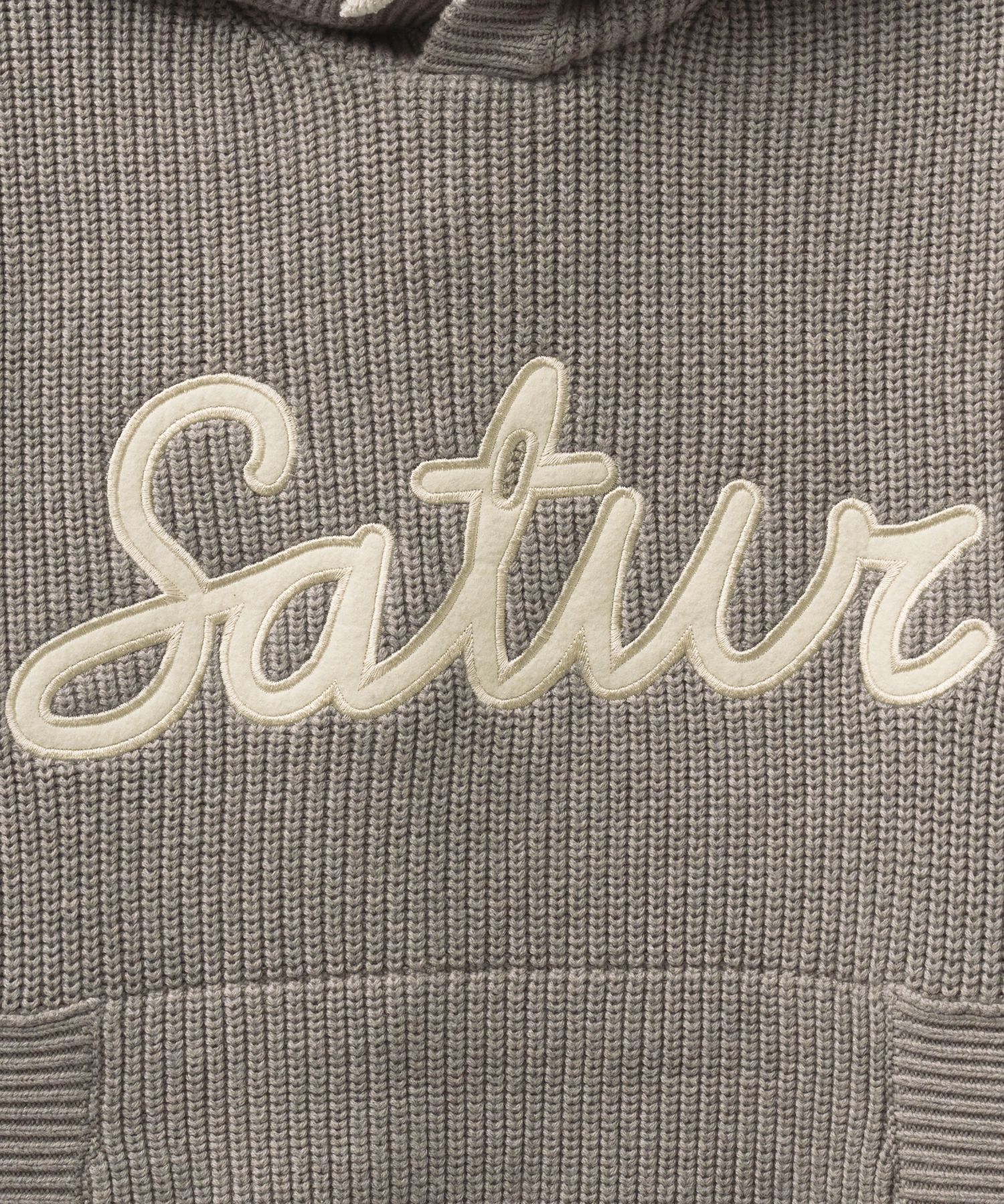 ◆SATUR◆ Applique Logo Cashmere Blend Hooded Knit Taupe Bro MUSINSA | SATUR Applique Logo Cashmere Blend Hooded Knit