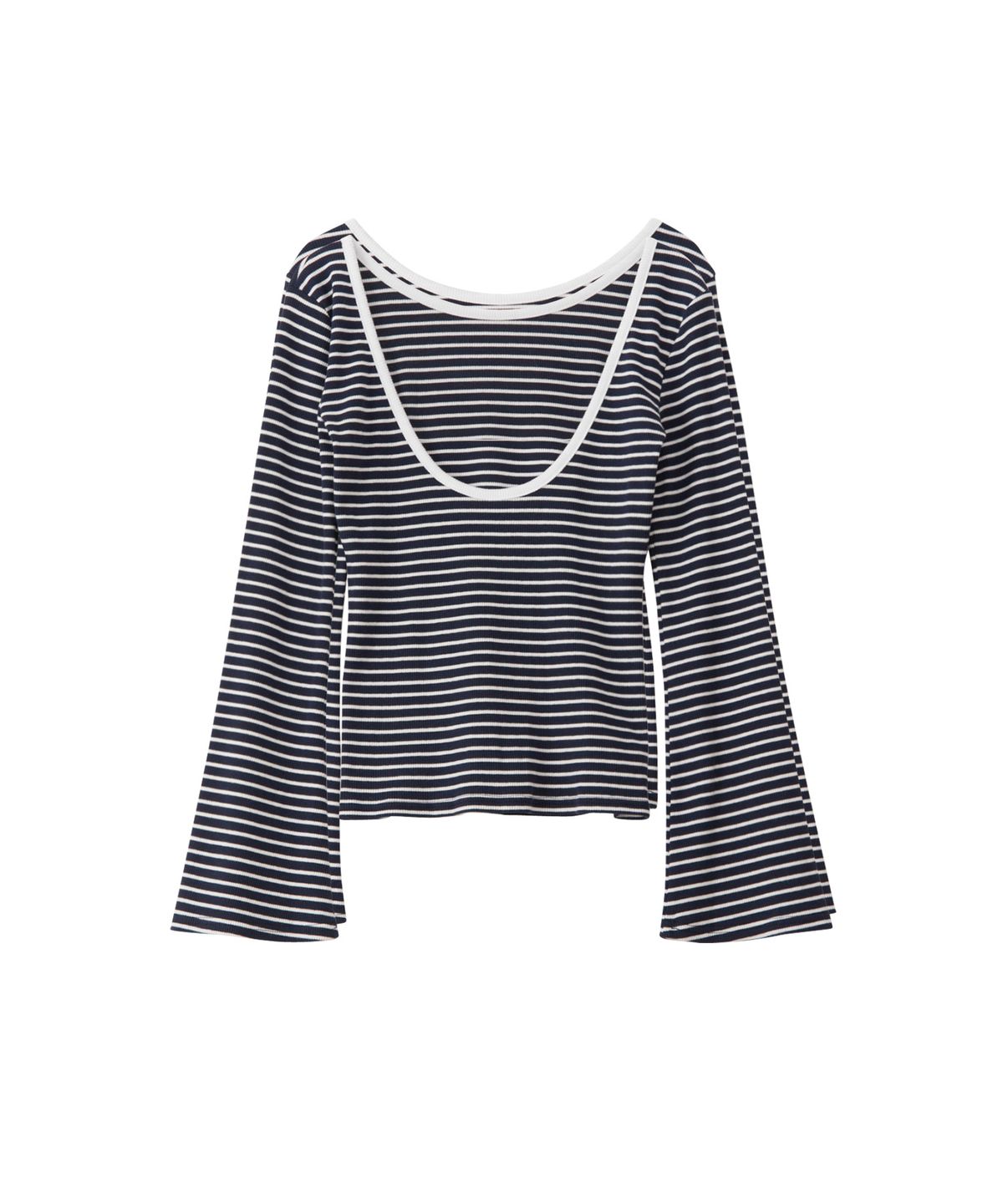 살롱 드 욘(SALON DE YOHN) Back Point Stripe T_ Navy