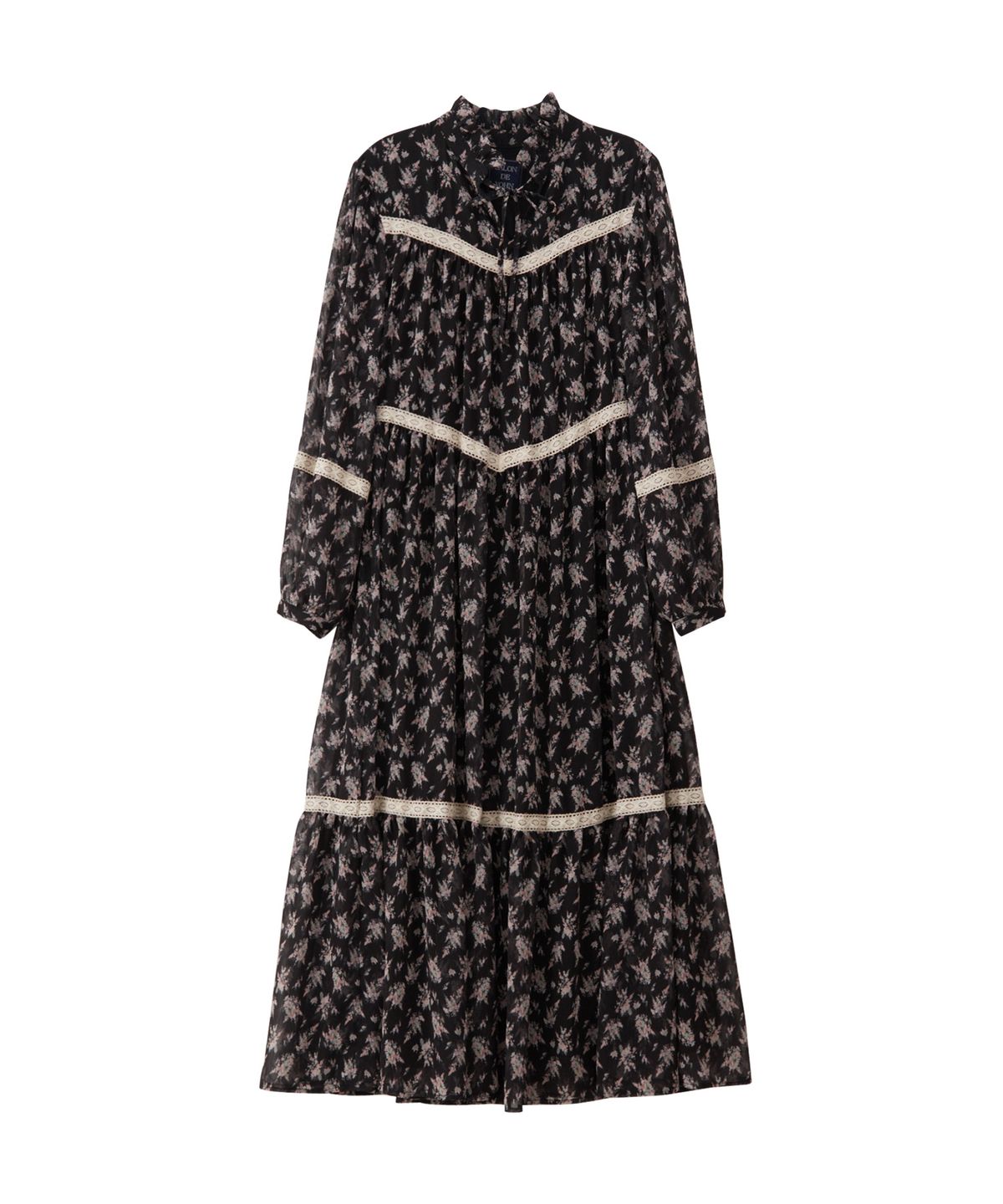 살롱 드 욘(SALON DE YOHN) Chiffon Lace Long Dress_ Black