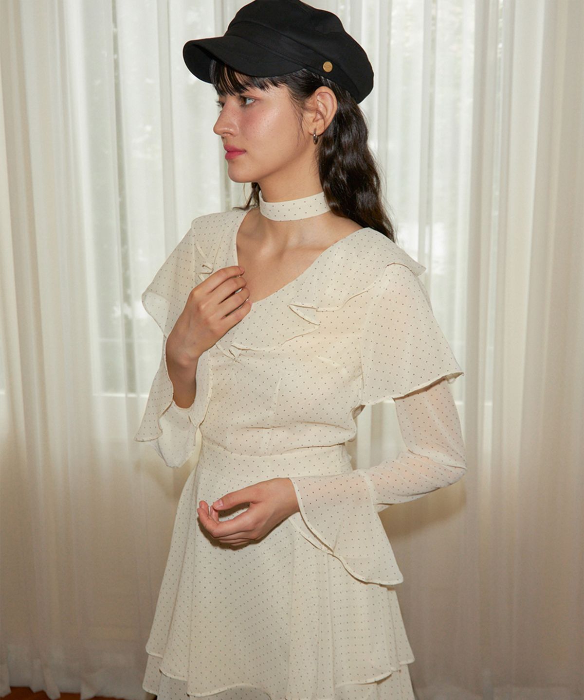 살롱 드 욘(SALON DE YOHN) Choker Chiffon Mini Dress_ Ivory