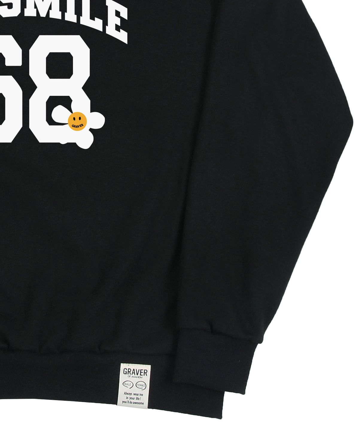 그레이버(GRAVER) [UNISEX]ODDSMILE 68 플라워스마일 맨투맨_블랙