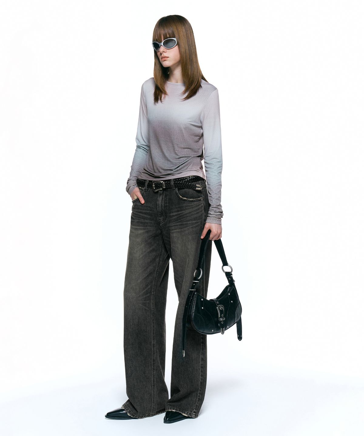 인사일런스 우먼(INSILENCE WOMEN) 로우 웨이스트 와이드 진 2 DARK GREY