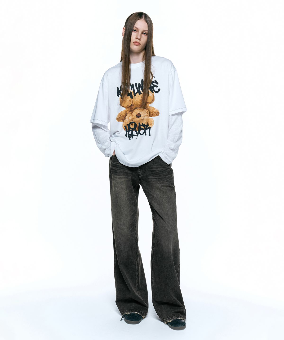 인사일런스 우먼(INSILENCE WOMEN) 로우 웨이스트 와이드 진 2 DARK GREY