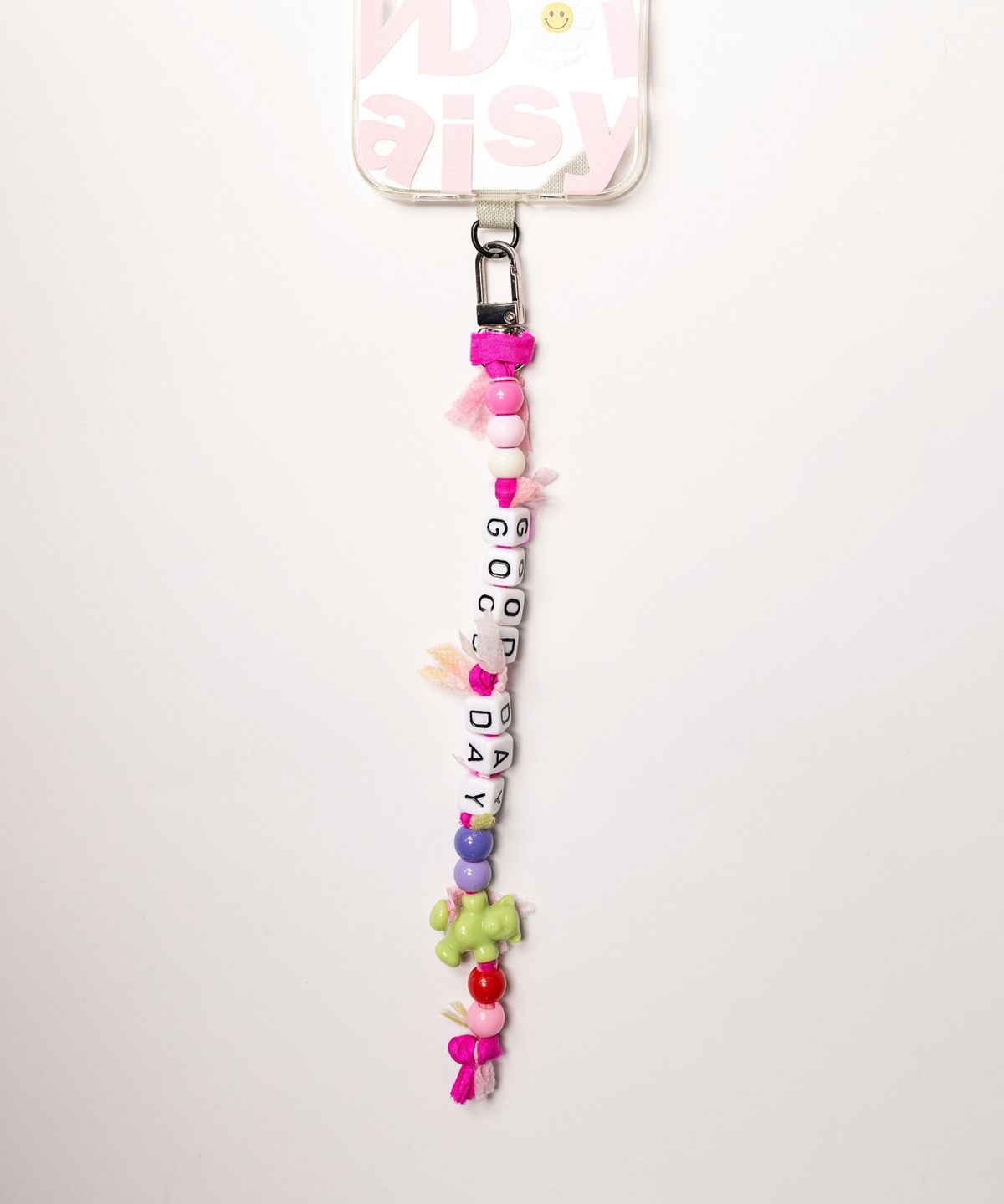 봉보(BONBEAU) Silk tweed ribbon initial bear key ring 트위드 리본 이니셜 곰돌이 비즈 폰 스트랩 핸드폰줄 키링
