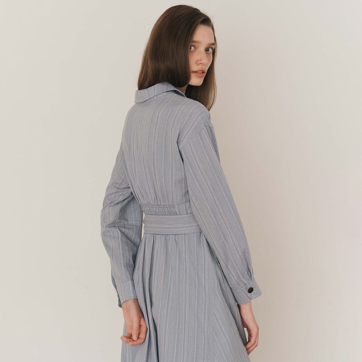 웬스데이딜라잇(WEDNESDAY DELIGHT) WD_Cotton belted shirt dress_BLUE