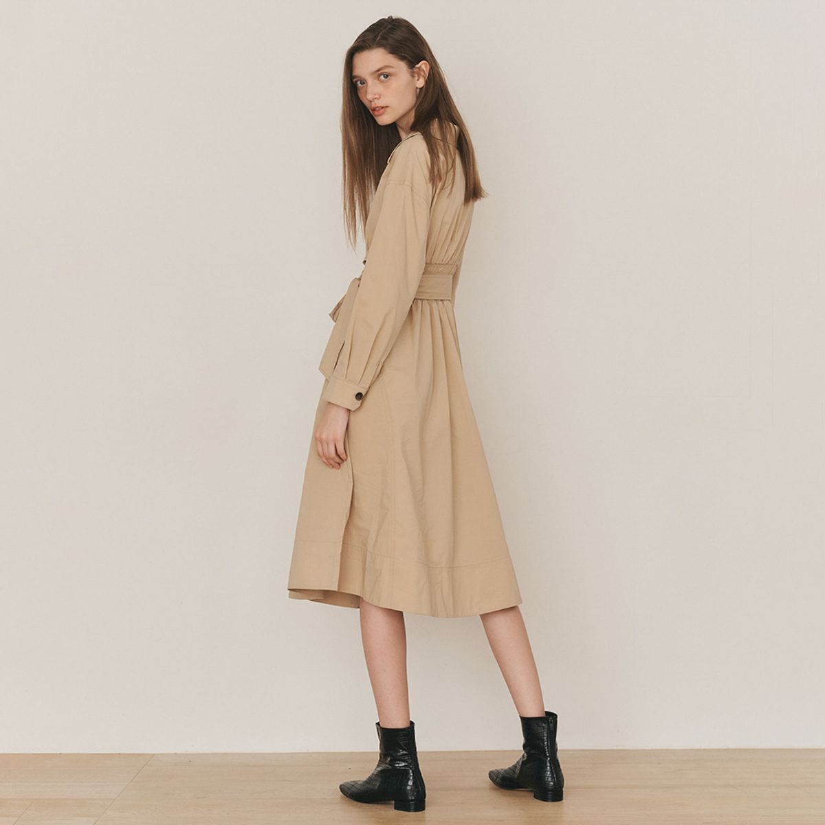웬스데이딜라잇(WEDNESDAY DELIGHT) WD_Cotton belted shirt dress_BEIGE