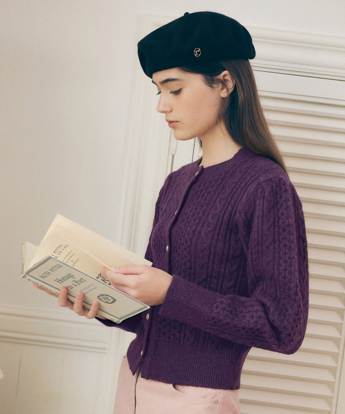 로라로라(ROLAROLA) WOOL BLENDED PUFF SLEEVE CARDIGAN BURGUNDY