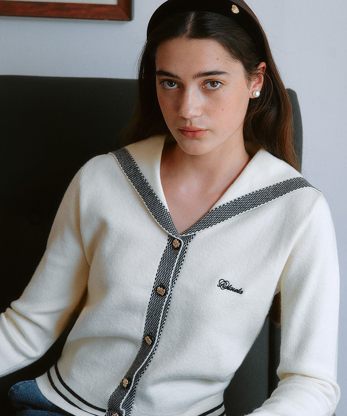 로라로라(ROLAROLA) SAILOR COLLAR CARDIGAN IVORY