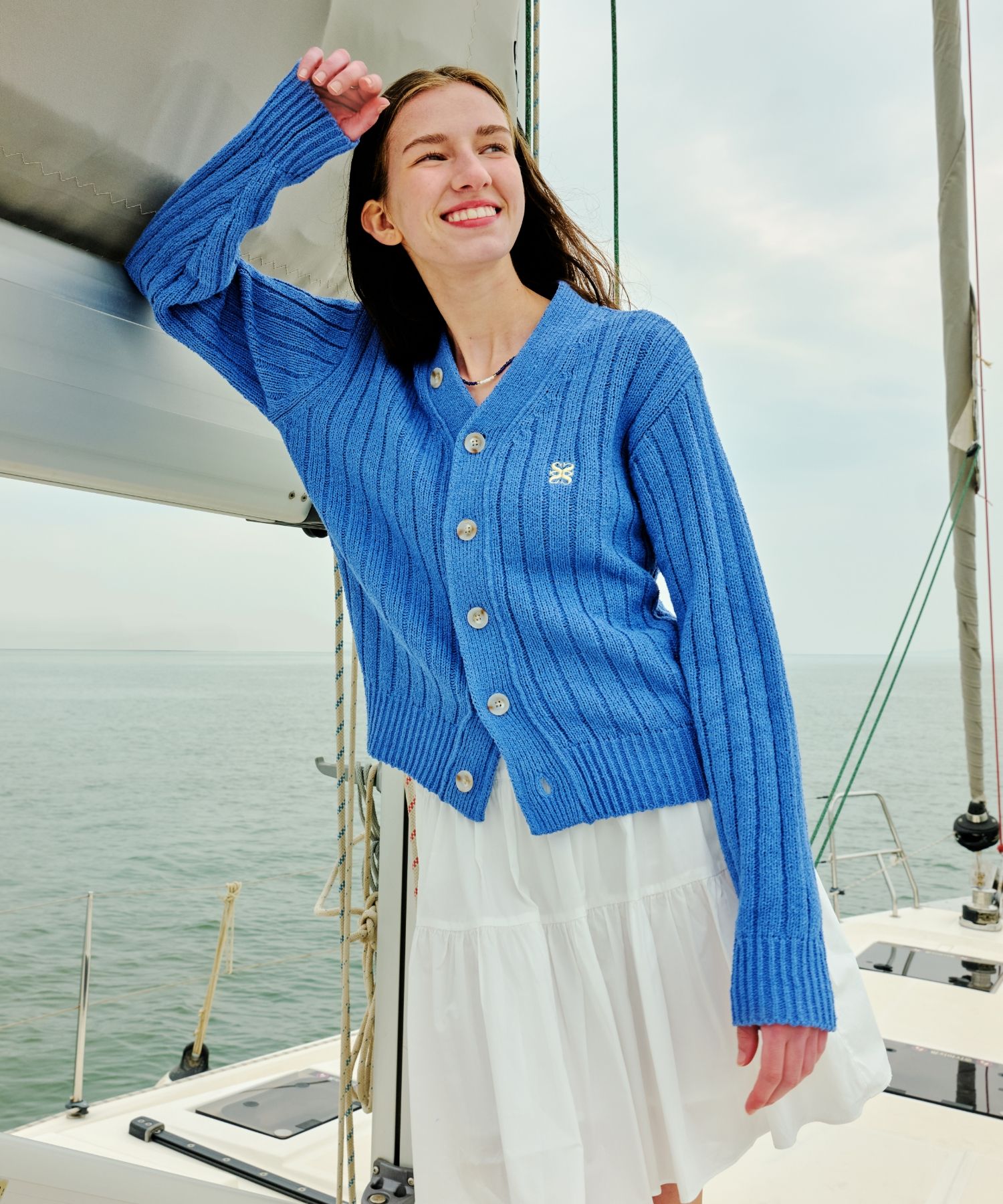 MUSINSA | SATUR Faro oversized boucle cardigan cerulean blue