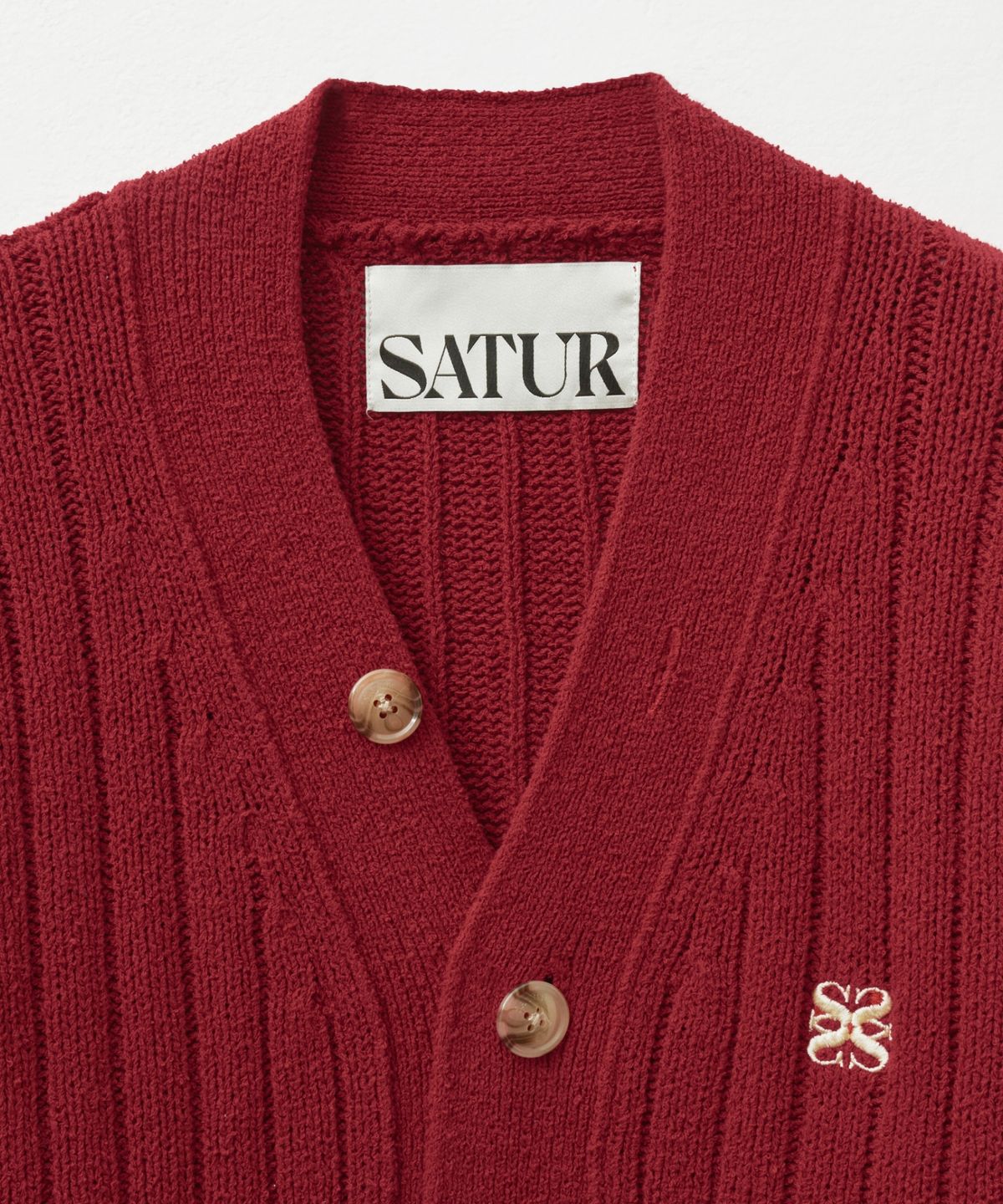 세터(SATUR) 파로 오버 사이즈 부클 가디건 버건디 레드