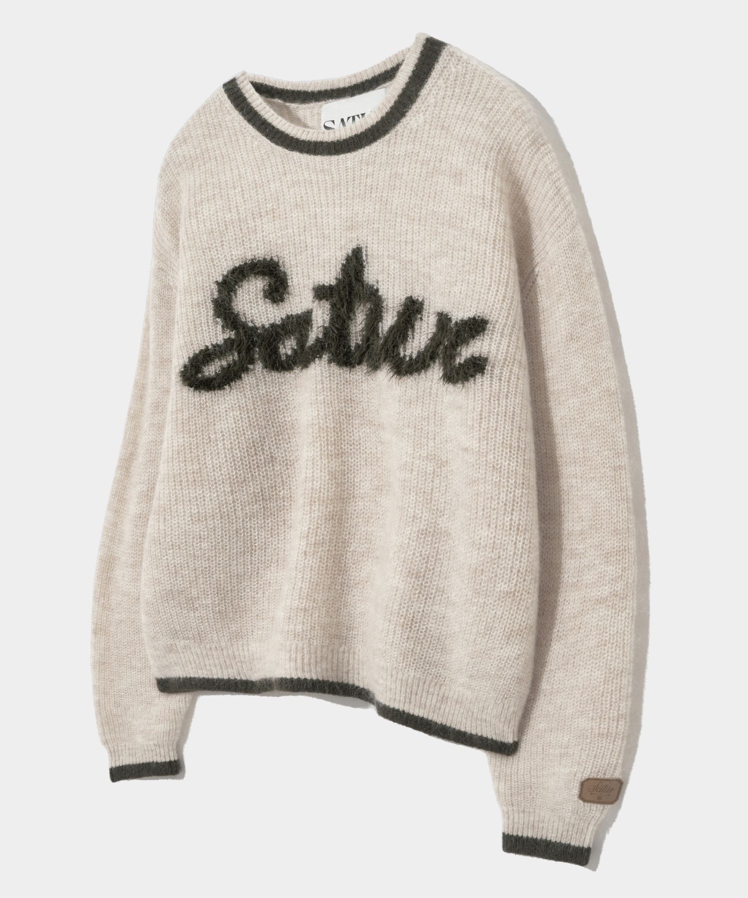 MUSINSA | SATUR Round neck mohair logo knit resort ivory