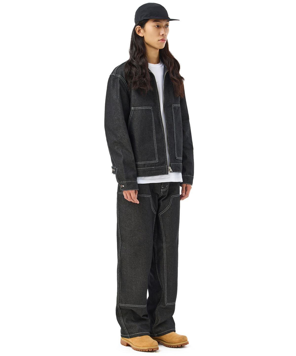 라퍼(LAUGHER) DOUBLE FRONT DENIM JACKET - BLACK