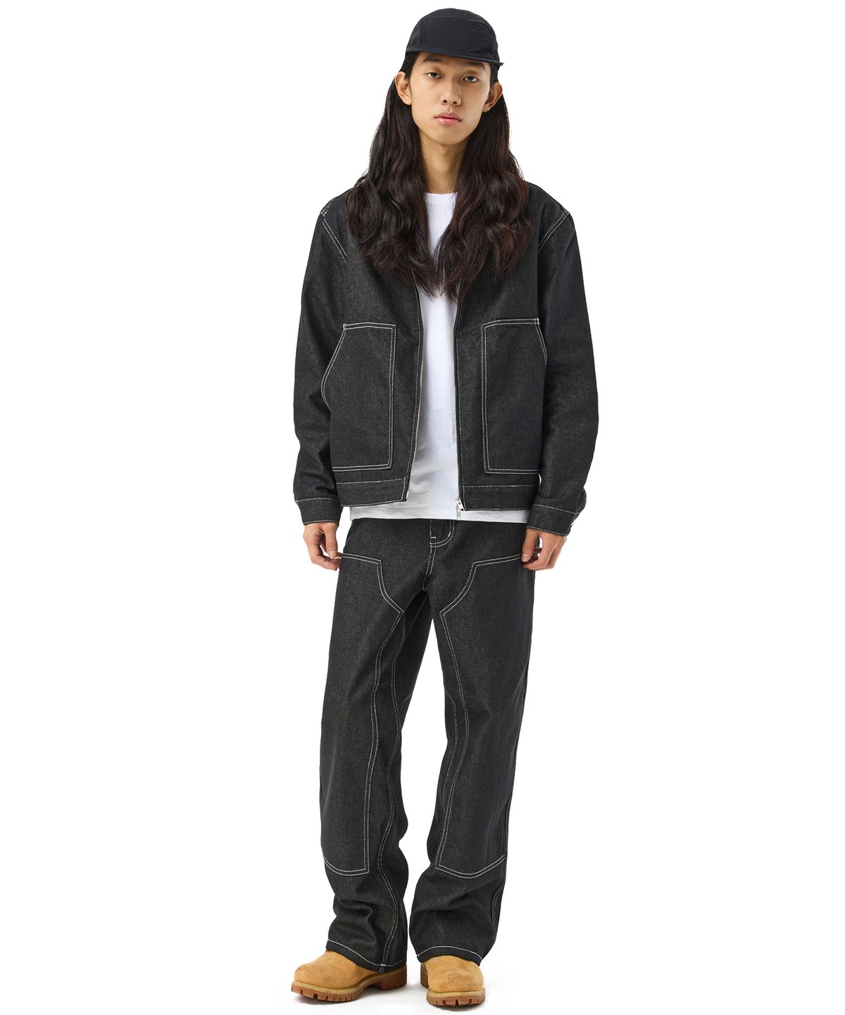 라퍼(LAUGHER) DOUBLE FRONT DENIM JACKET - BLACK