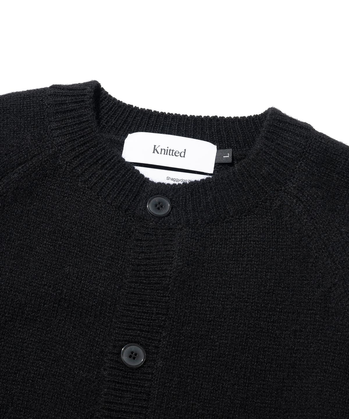 니티드(KNITTED) 쉐기독 울 100 라운드 가디건 BLACK