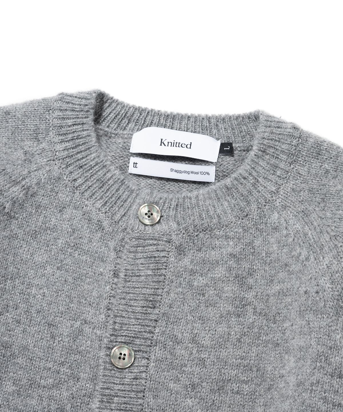 니티드(KNITTED) 쉐기독 울 100 라운드 가디건 GREY