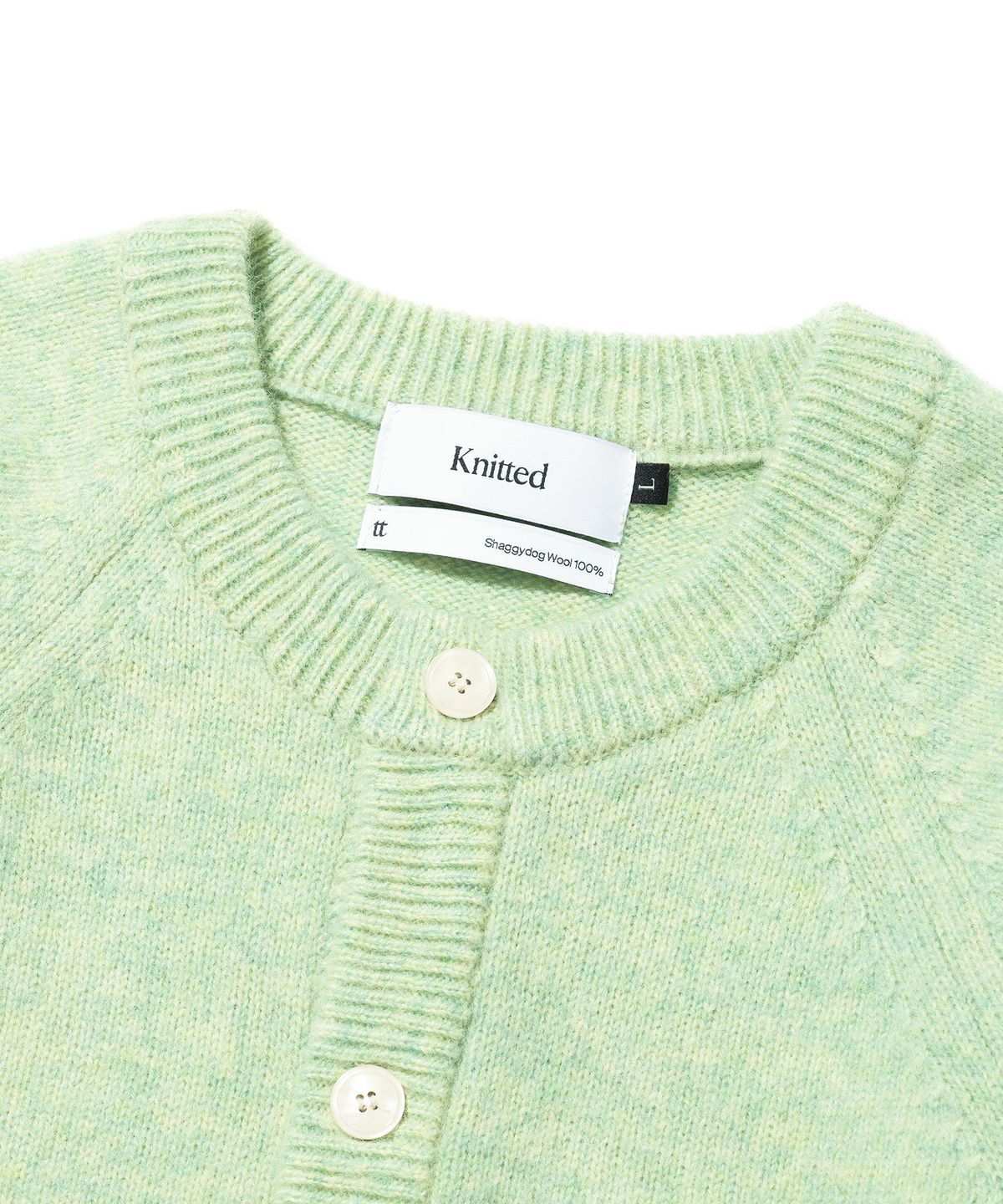 니티드(KNITTED) 쉐기독 울 100 라운드 가디건 MINT
