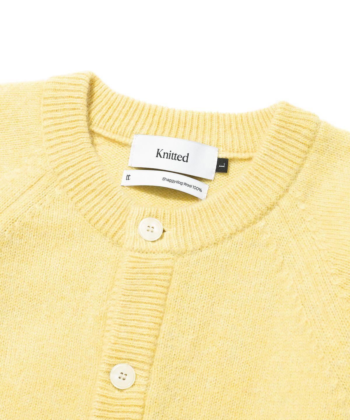 니티드(KNITTED) 쉐기독 울 100 라운드 가디건 YELLOW