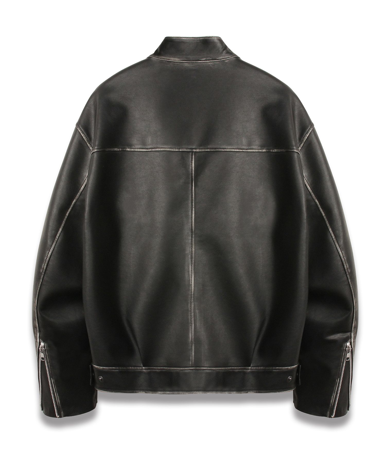MUSINSA | DOFFJASON Washed leather biker jacket BLACK