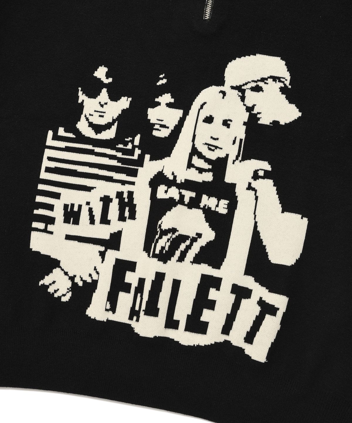 팔렛(FALLETT) 락 밴드 하프 집업 니트 블랙
