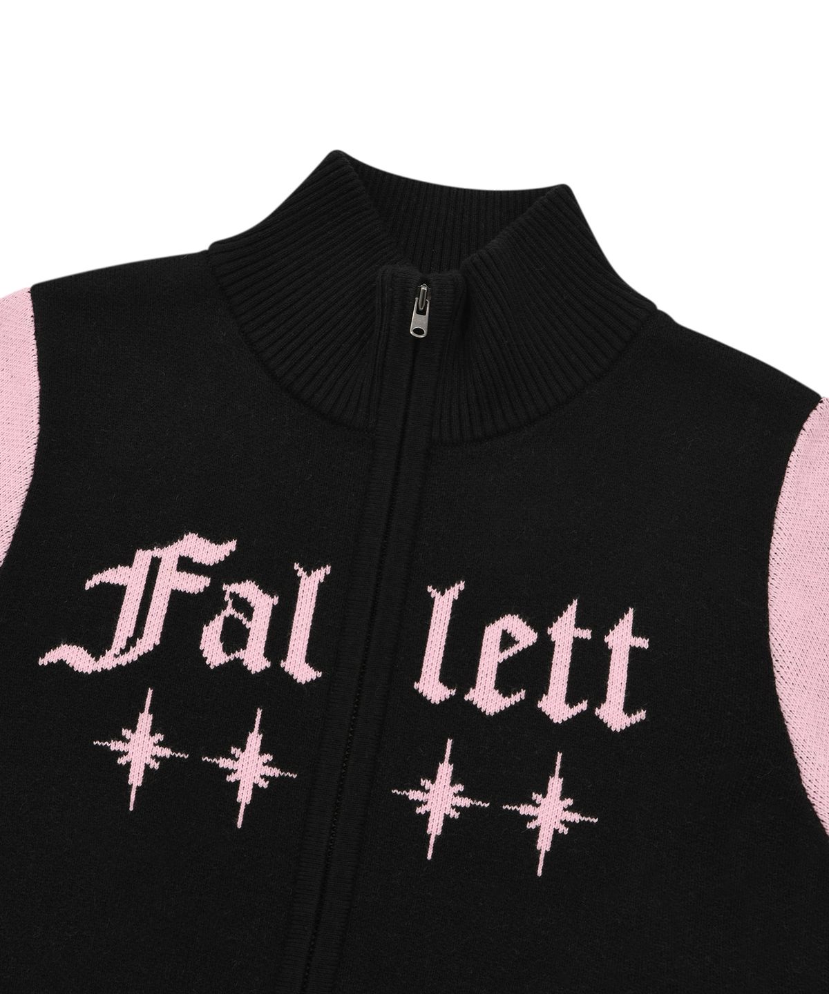 팔렛(FALLETT) 스타 컬러 블록 니트 집업 핑크