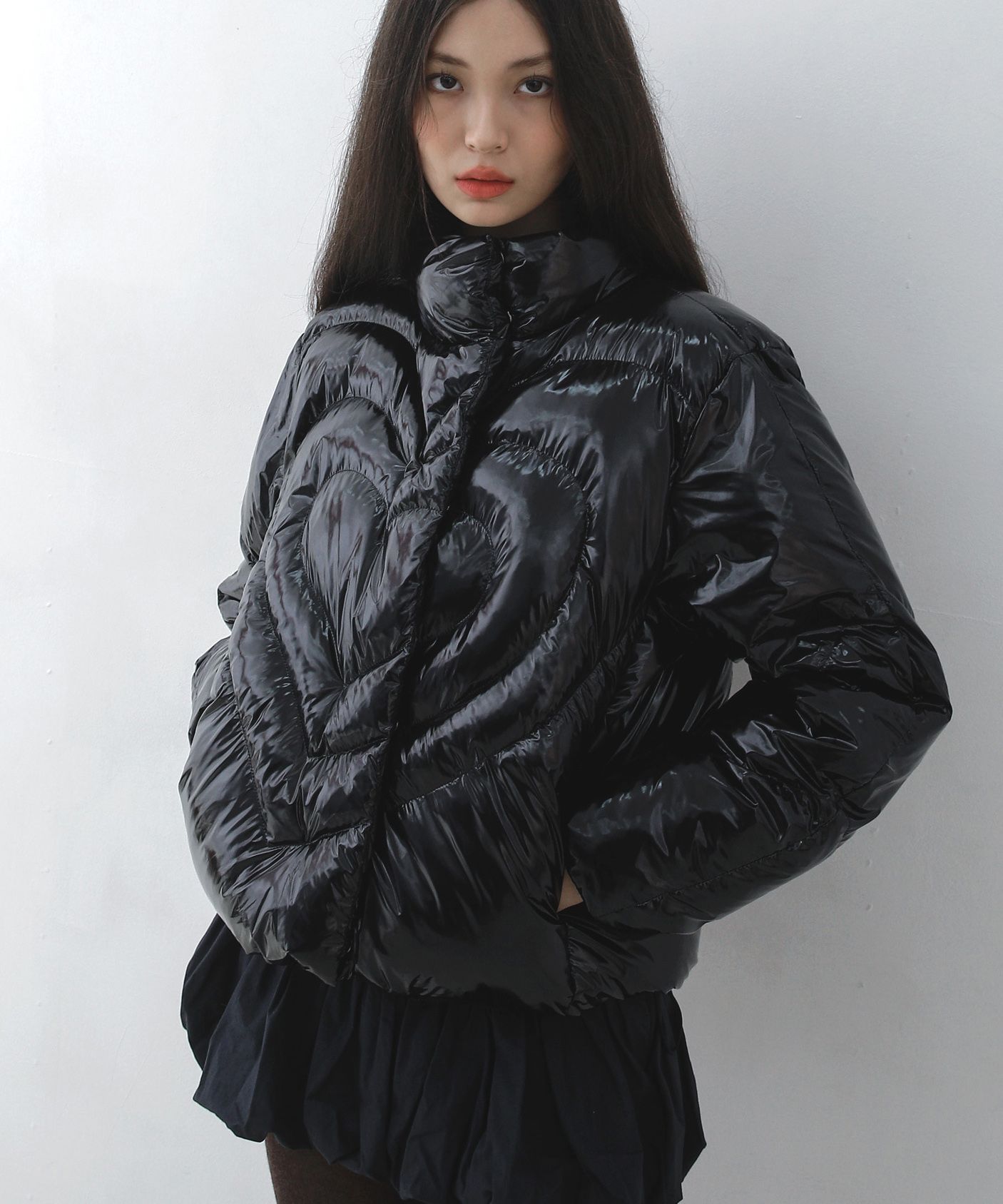 MUSINSA | BADBLUE Heart Puffer Jacket City Black