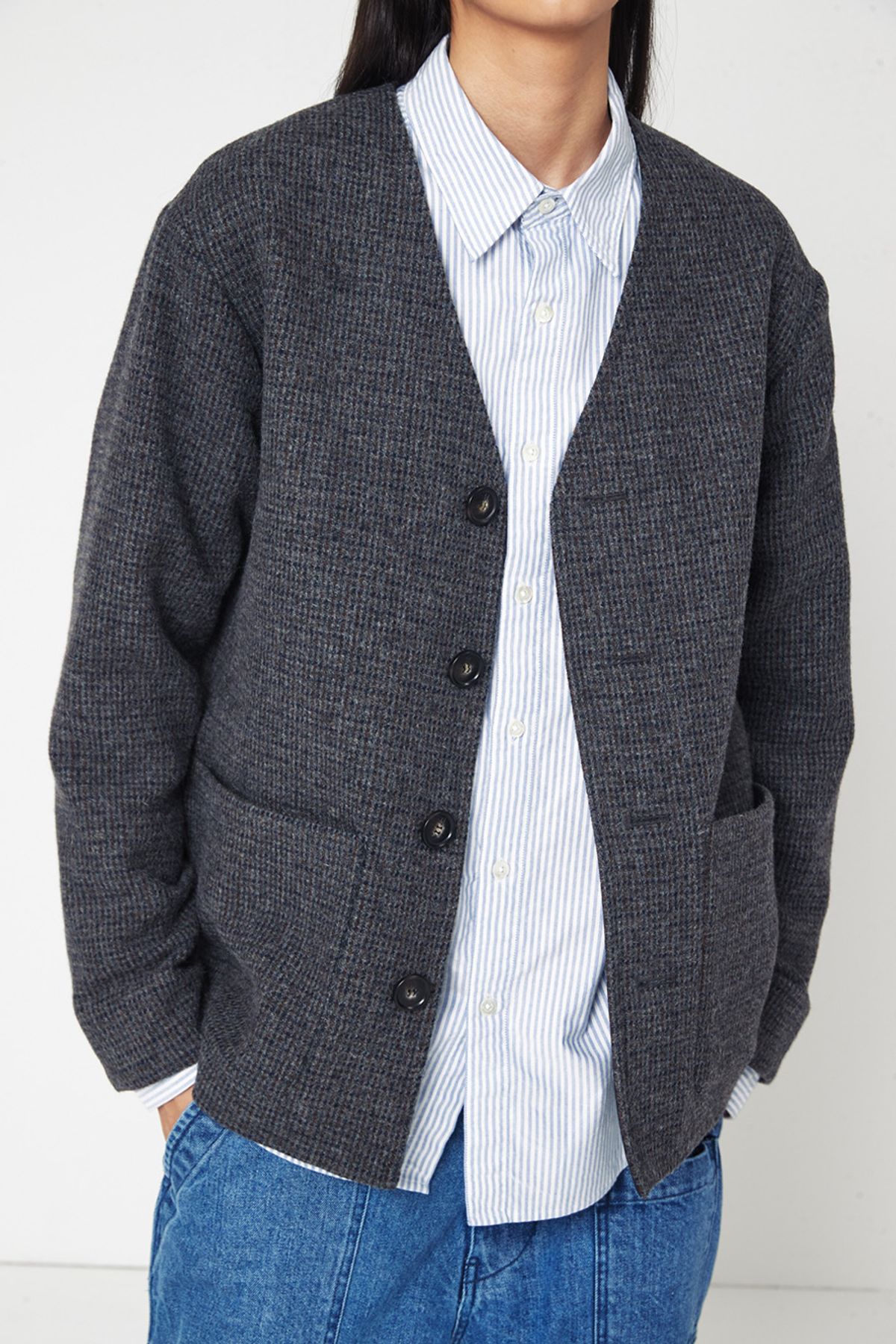 홀리선(HORLISUN) Marion Alpaca Cardigan Jacket Navy Gray