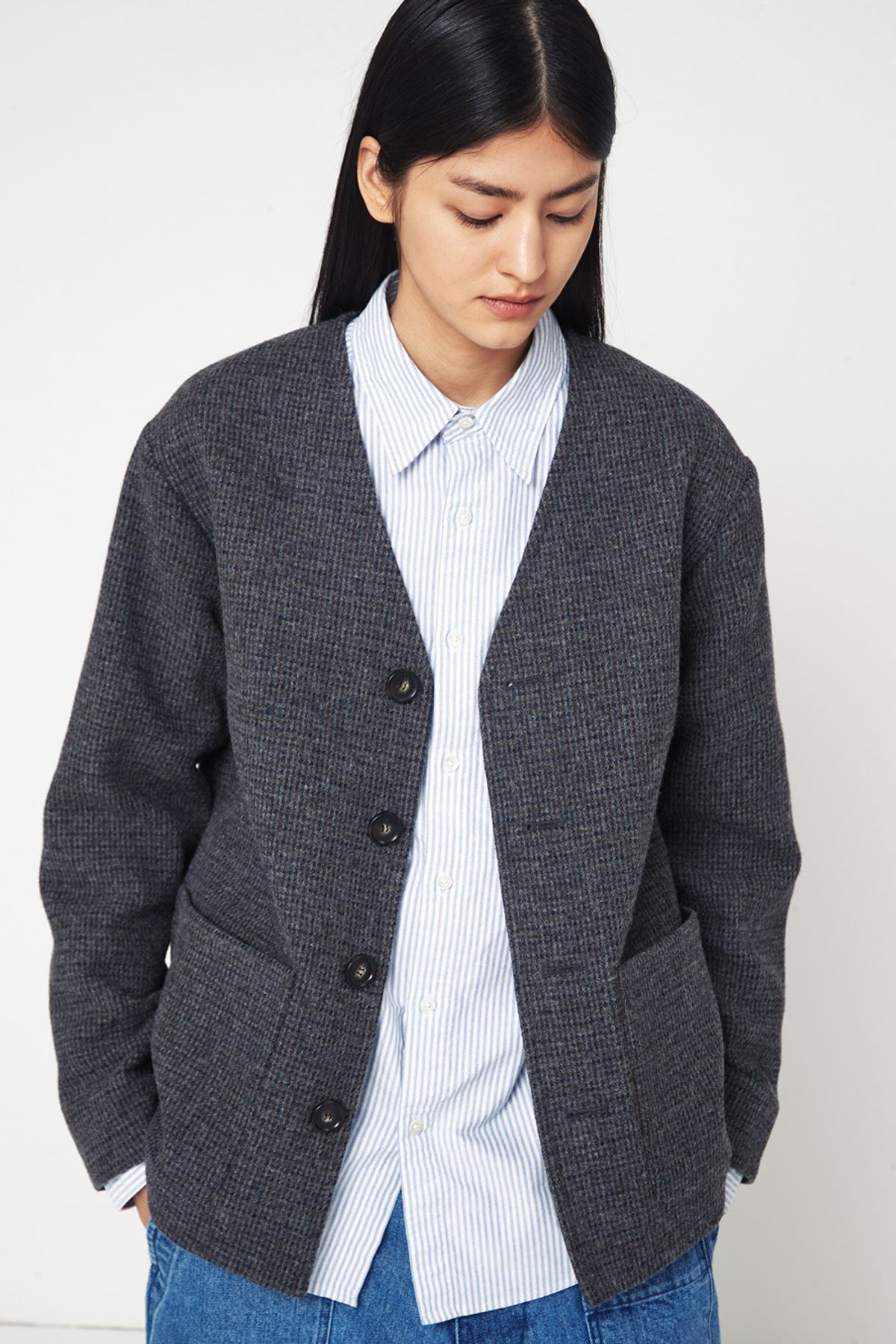 홀리선(HORLISUN) Marion Alpaca Cardigan Jacket Navy Gray