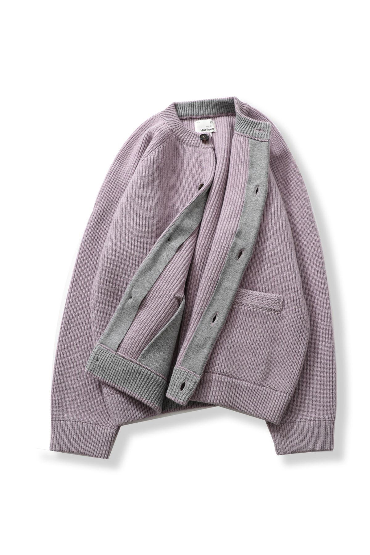홀리선(HORLISUN) Annette Superfine Wool Heavy Rib Knit Cardigan Lavender