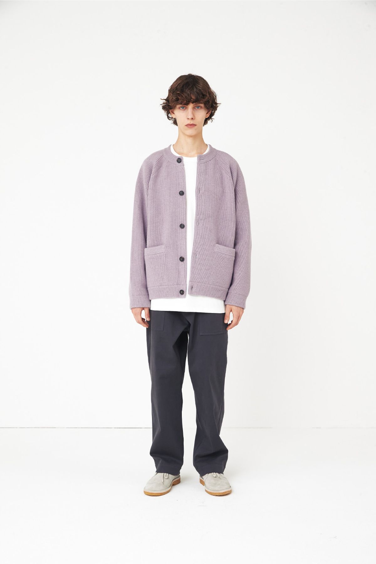 홀리선(HORLISUN) Annette Superfine Wool Heavy Rib Knit Cardigan Lavender