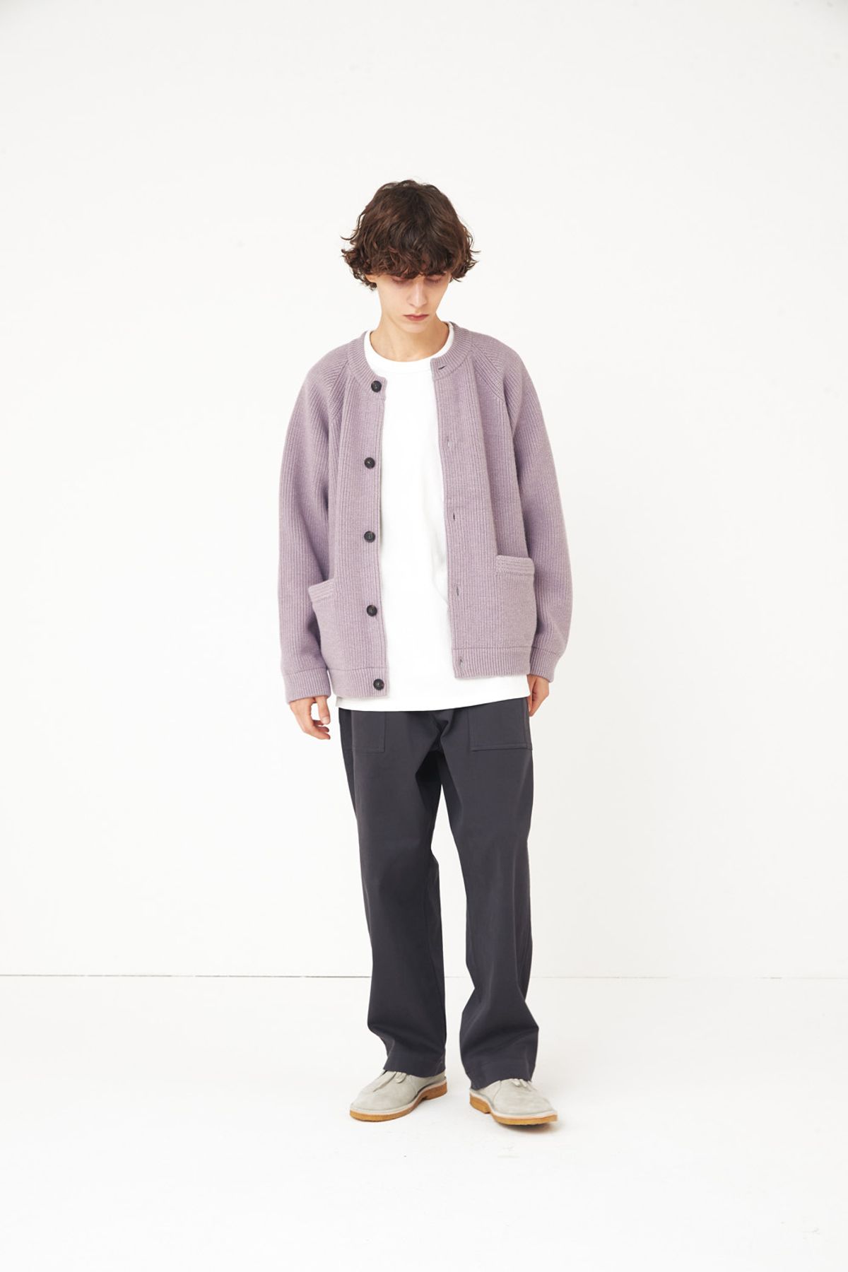 홀리선(HORLISUN) Annette Superfine Wool Heavy Rib Knit Cardigan Lavender