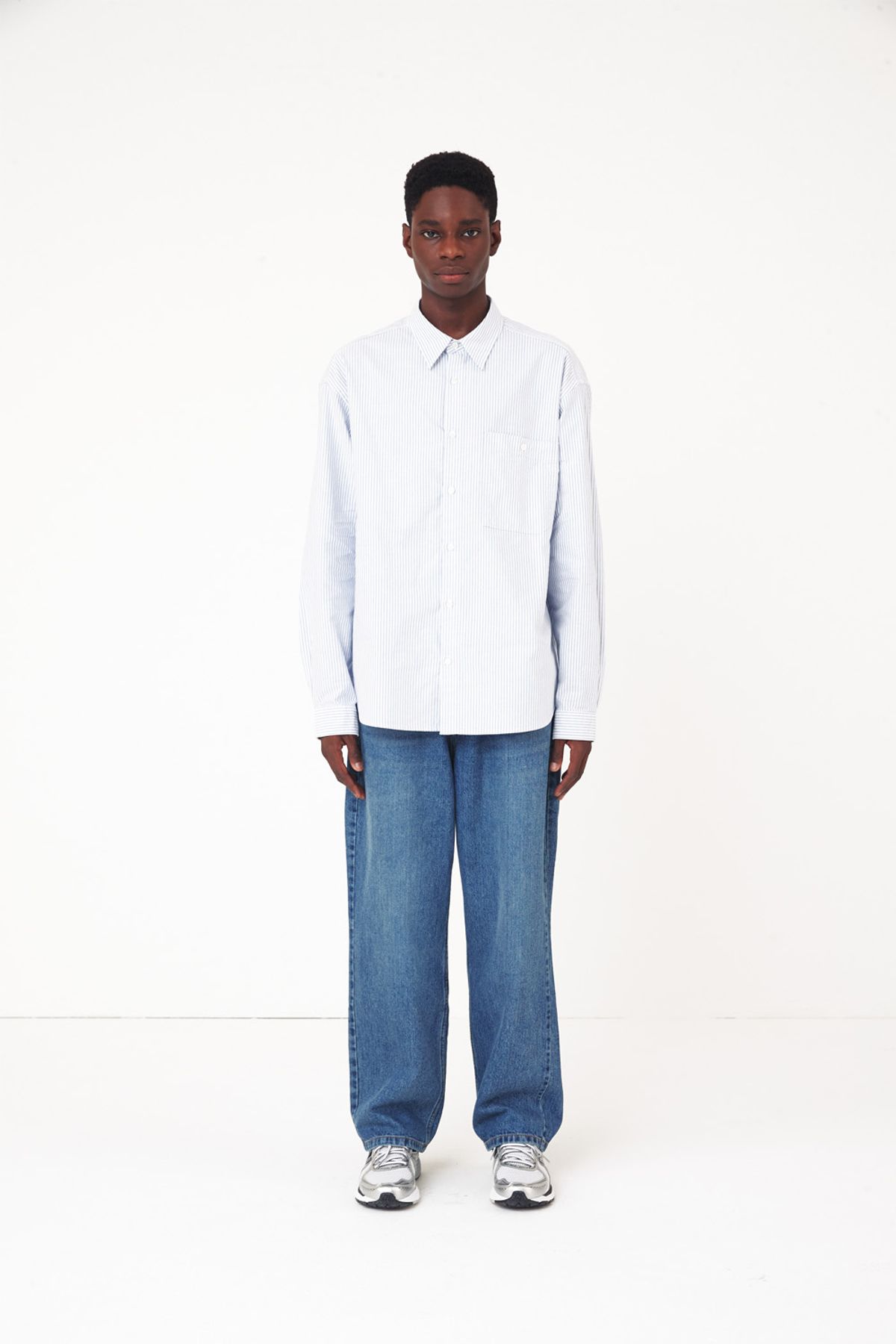 홀리선(HORLISUN) Jane Oxford Stripe Shirt Gray