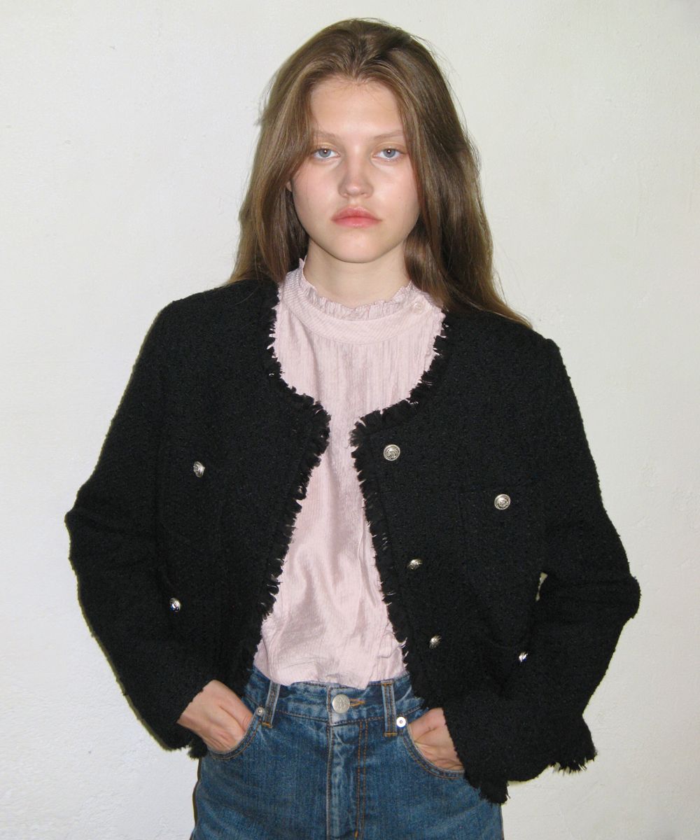 ★sinoon★FRINGE CROPPED TWEED JACKET MUSINSA | SINOON FRINGE CROPPED TWEED JACKET (BLACK)
