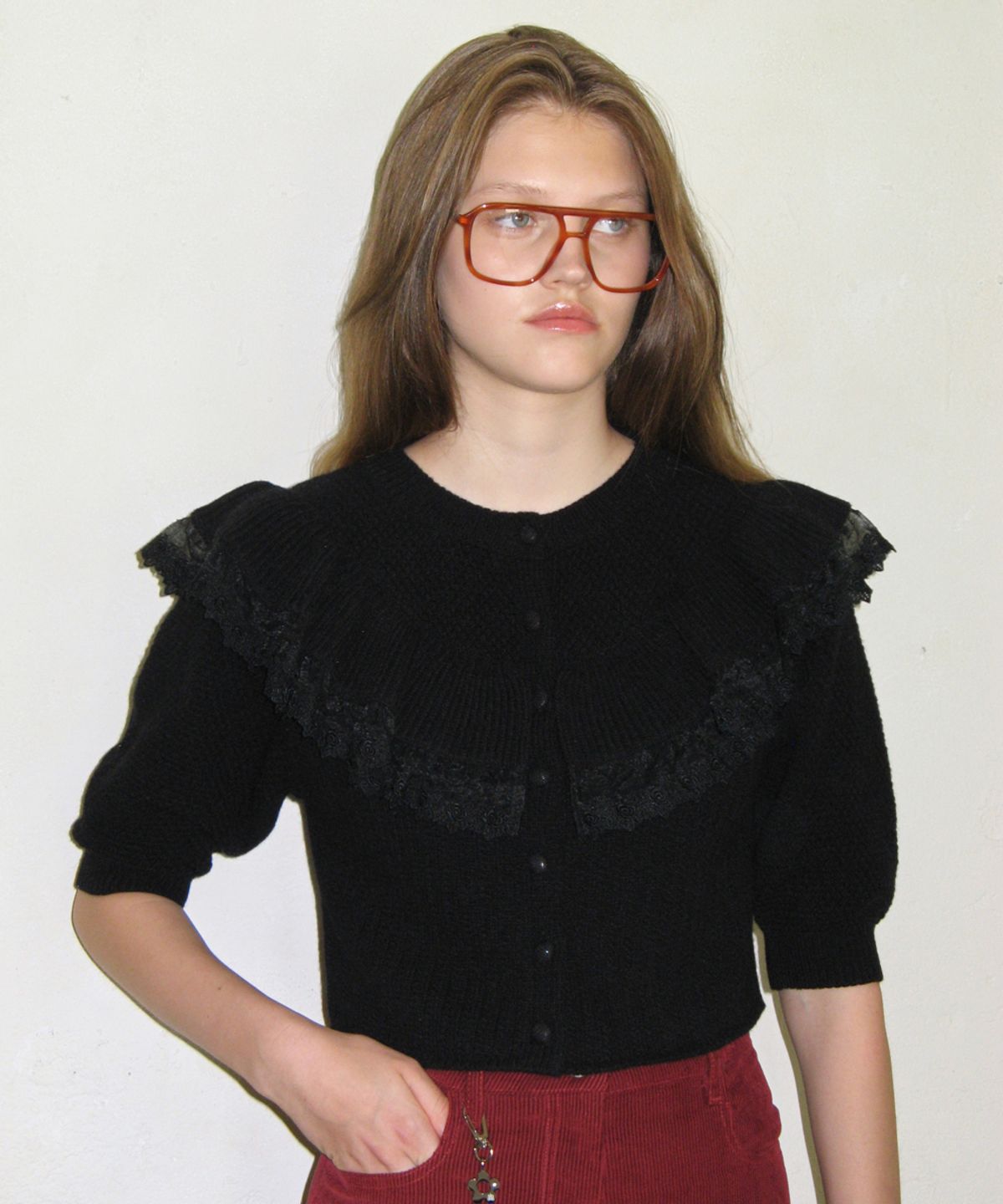 시눈(SINOON) RUFFLE PUFF CARDIGAN (BLACK)