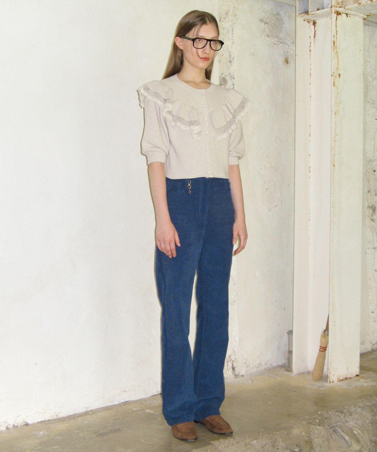 시눈(SINOON) RUFFLE PUFF CARDIGAN (OATMEAL)