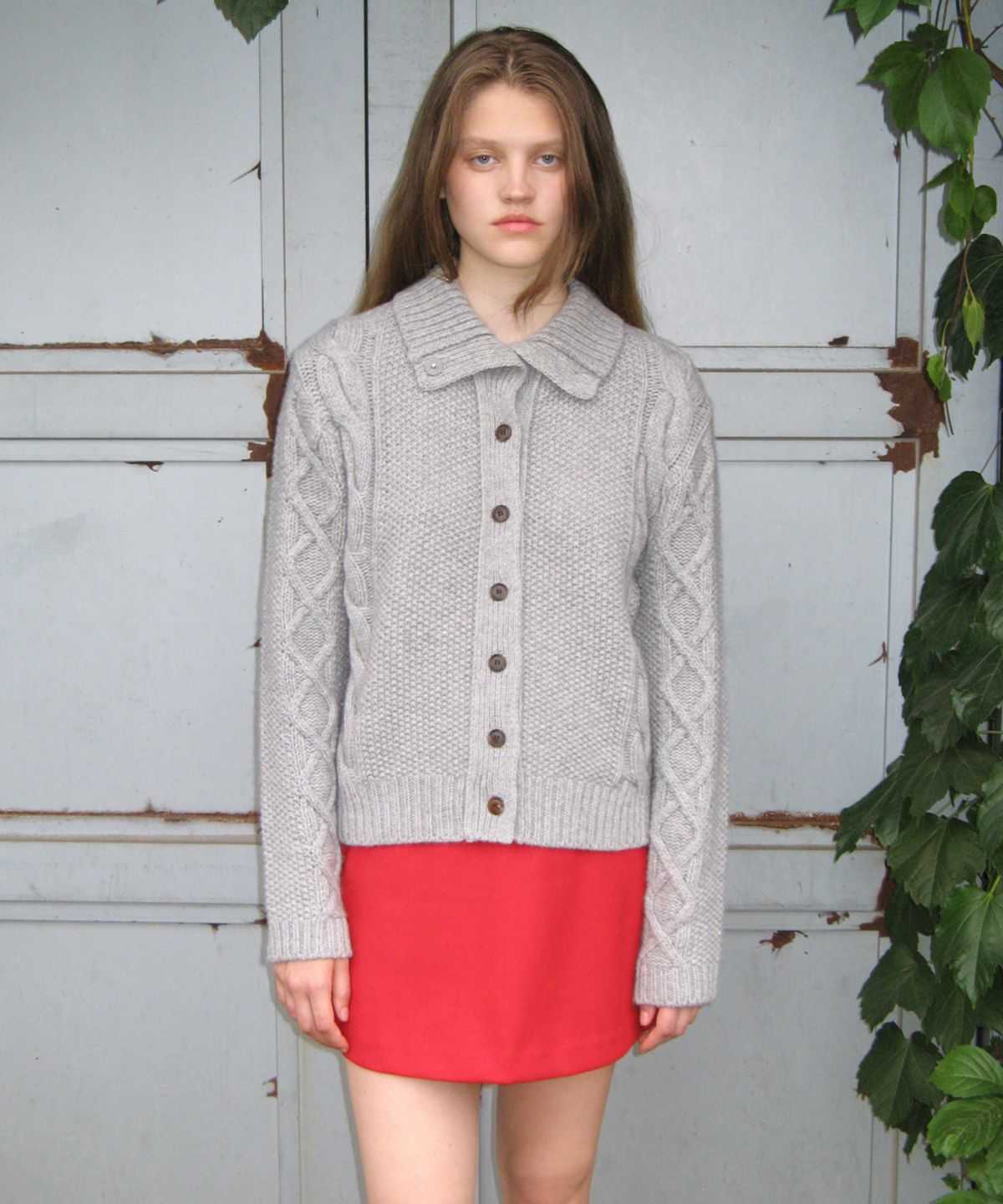 시눈(SINOON) CABLE COLLAR CARDIGAN (GREY)