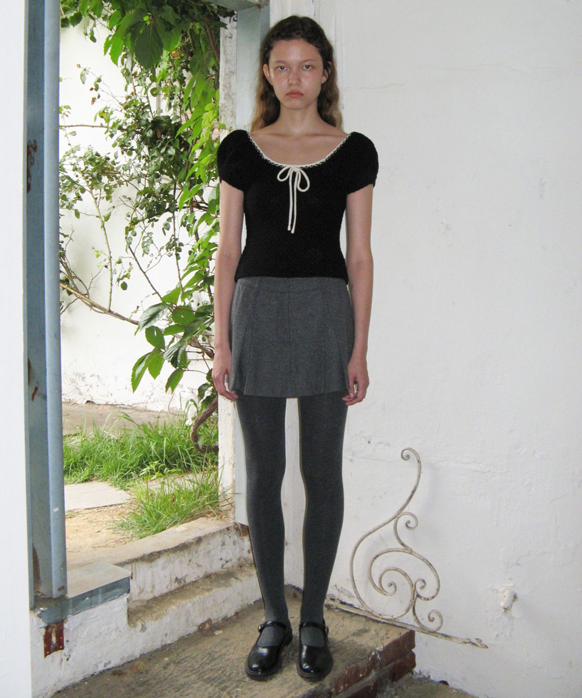 시눈(SINOON) PUFF HALF KNIT TOP (BLACK)