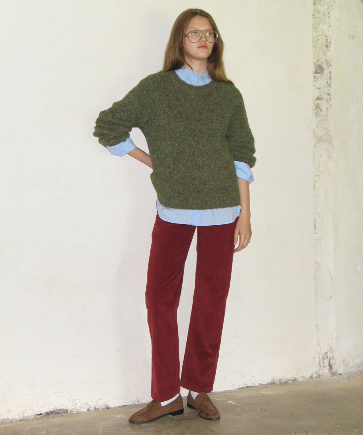 시눈(SINOON) MIXED PULLOVER KNIT (GREEN)