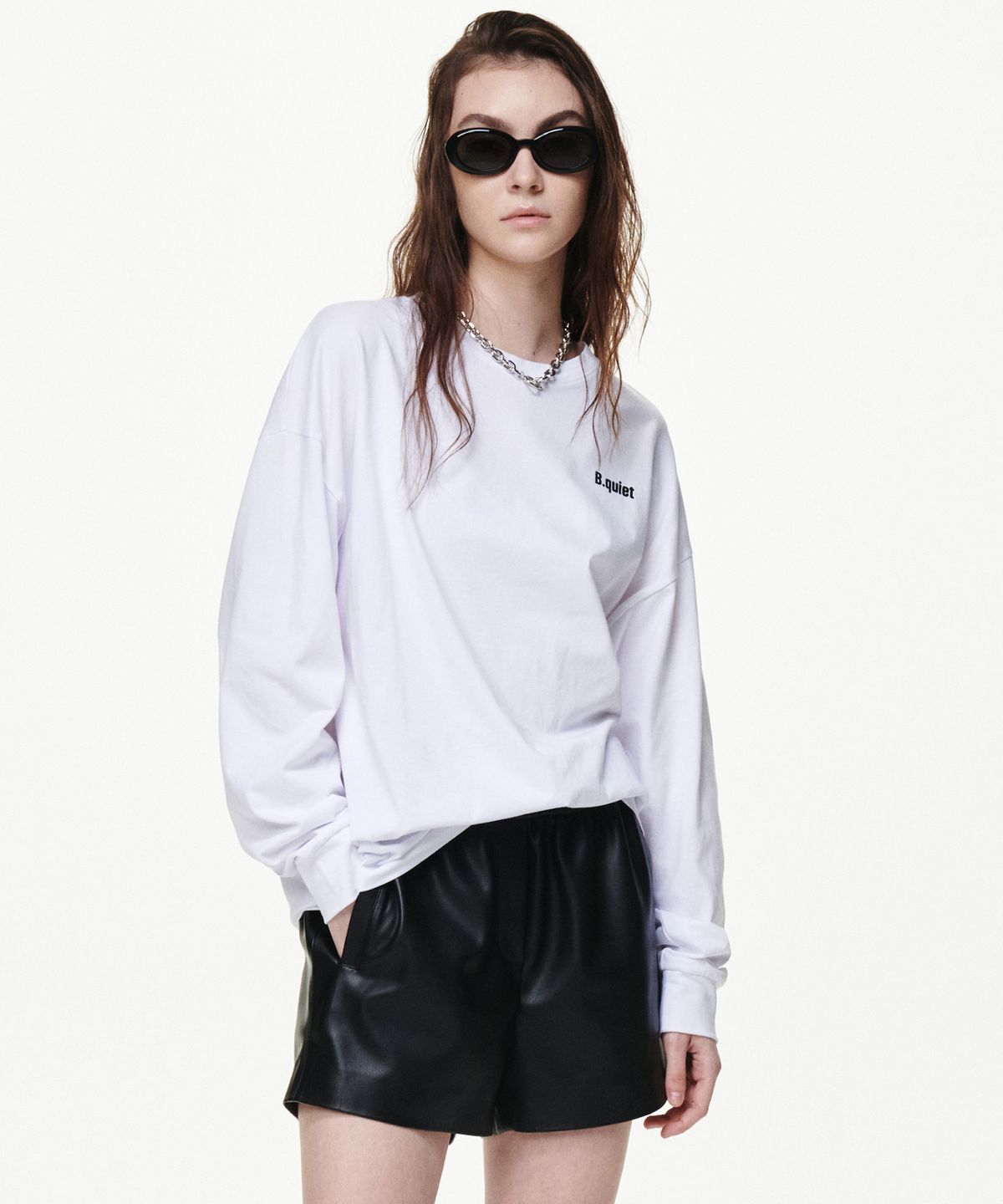 비콰이엇(B QUIET) OVERSIZED LONG SLEEVE TSHIRTS_WHITE