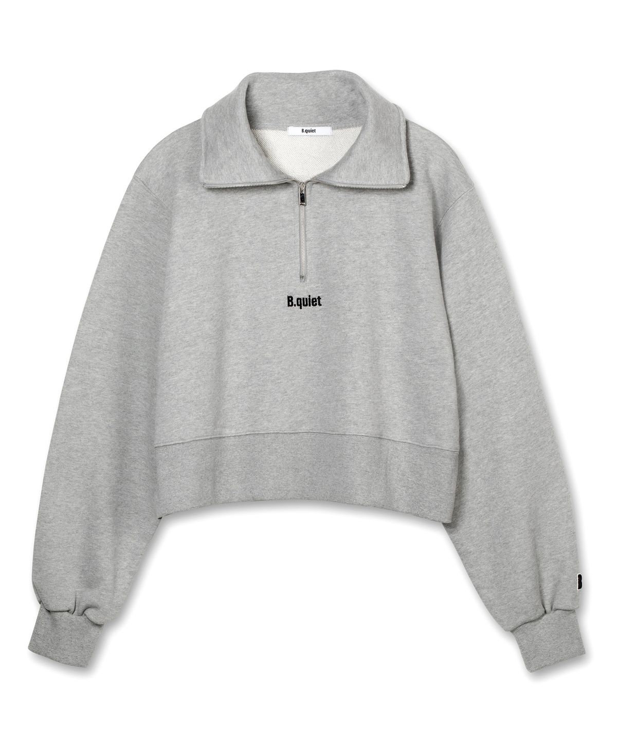 비콰이엇(B QUIET) CROPPED HALF ZIP-UP SWEATSHIRT_MELANGE GRAY