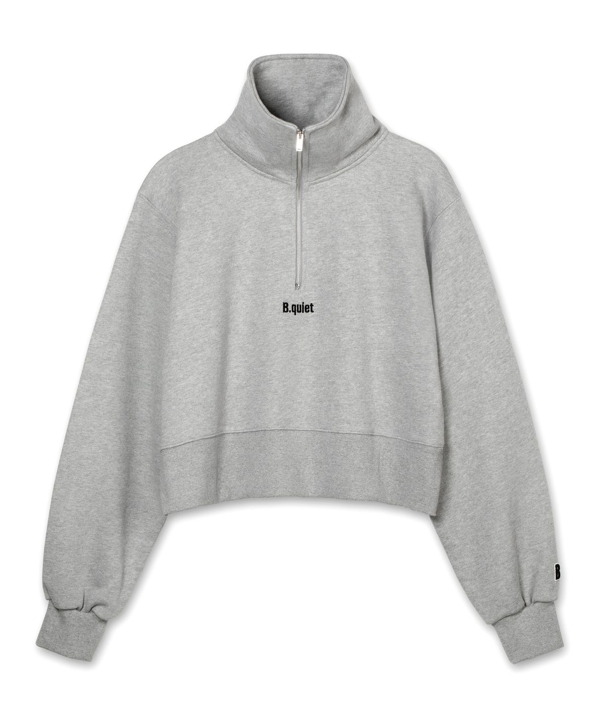 비콰이엇(B QUIET) CROPPED HALF ZIP-UP SWEATSHIRT_MELANGE GRAY